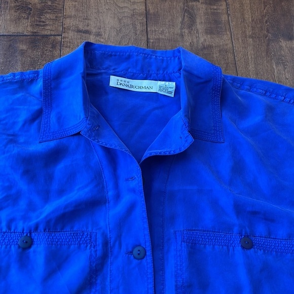 Dana  Buchman Vintage Silk buttons Down Short Sleeves blouse Size L - Picture 13 of 13